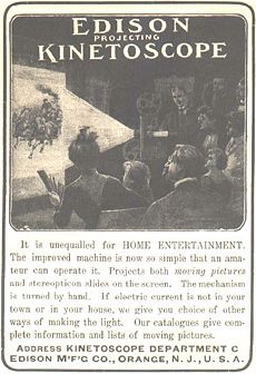 Comme décrit dans cette annonce des années 1900, des années avant le développement du Home Projecting kinetoscope compact, Edison n'avait commercialisé essentiellement que des kinétoscopes au format 35 mm pour un usage privé