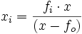 x_i = \frac{f_i \cdot x}{(x-f_o)}