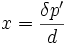 x=\frac{\delta 
p'}{d}